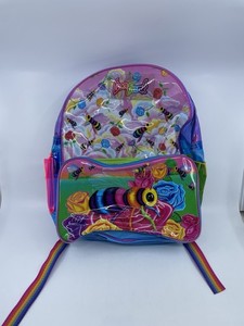 Vintage‎ 90s Y2K Lisa Frank Logo Clear Backpack See-Thru Vinyl Blue Straps 15\