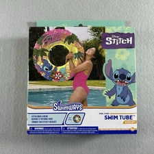 SwimWays Disney Stitch Pool Float Swim Tube 31.5” Inflatable Ring Tropical New