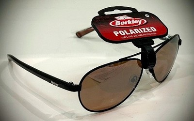 BERKLEY POLARIZED SUNGLASSES BER001 PURE FISHING BLACK FRAME / TAN TINT ~ NEW