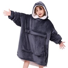 Wearable Blanket Hoodie Kids, Oversized Blanket Sweatshirt with Sherpa Teen G...