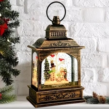 Cardinal Snow Globe, Christmas Snowman Musical Snow Globe Lantern Lights