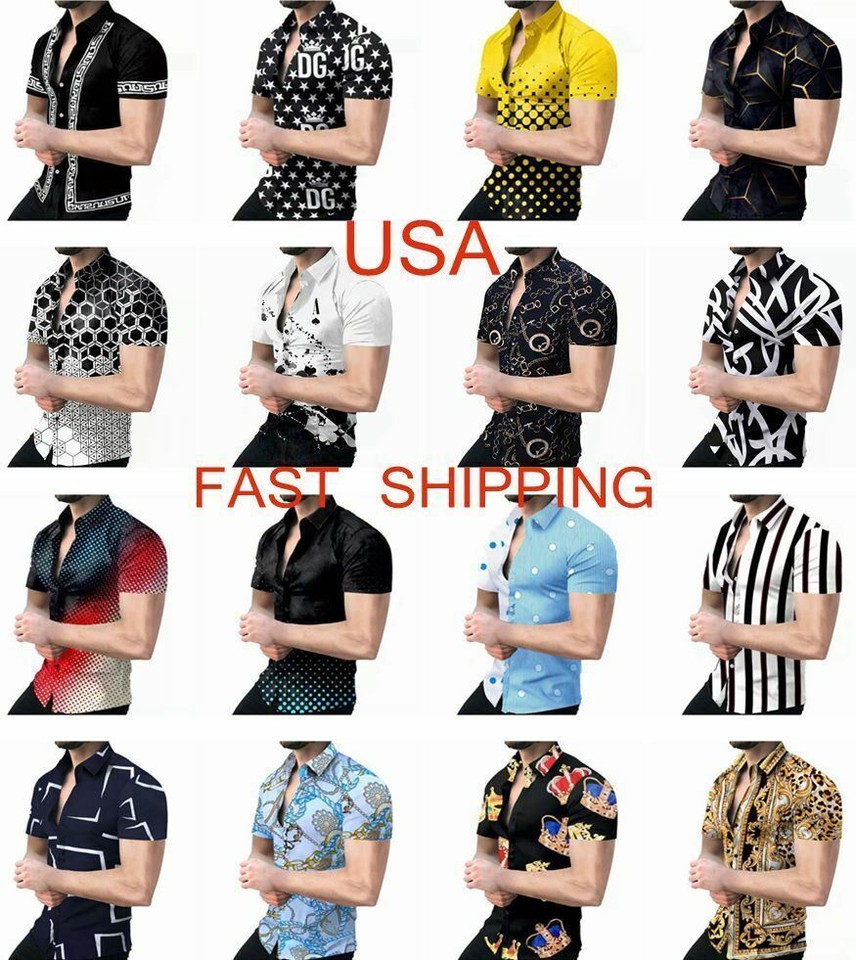 Camisas Con Botines Hombres Moda Casual Barroco Manga Corta Clásico Lujo vestido