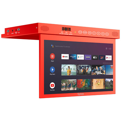 Sylvox Smart TV 15.6'' Flip Down Rotation Smart Google TV for Kitchen Bedroom Red