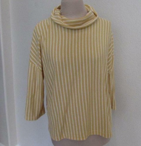 W5 Anthropologie Md mustard yellow white striped knit turtleneck top NEW - Picture 1 of 3