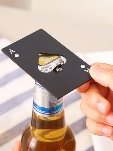 2 Apribottiglia Carta da Gioco Idea Regalo Apribottiglie Birra Nero in Metallo - Foto 2 di 2