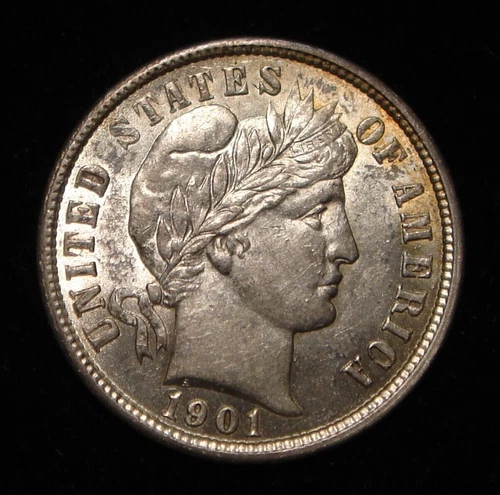 1901 Barber Silver Dime Choice AU+
