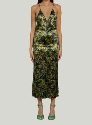 green emerald velvet dress Emerald Deco Printed Satin Midi Dress main image 0