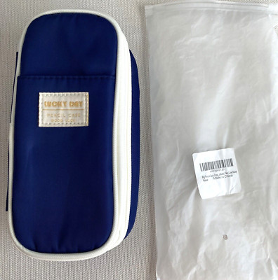 Lucky Day Pencil Case Large Capacity Zipper School Stationery Organizer Navy New