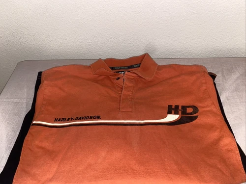 Harley-Davidson Mens Polo (Medium) Orange and black 2005 tag