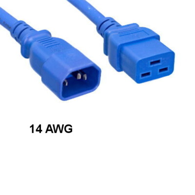 Blue 6ft AC Power Cable Cord IEC-60320 C14 to C19 14AWG 15A/250V SJT PDU UPS