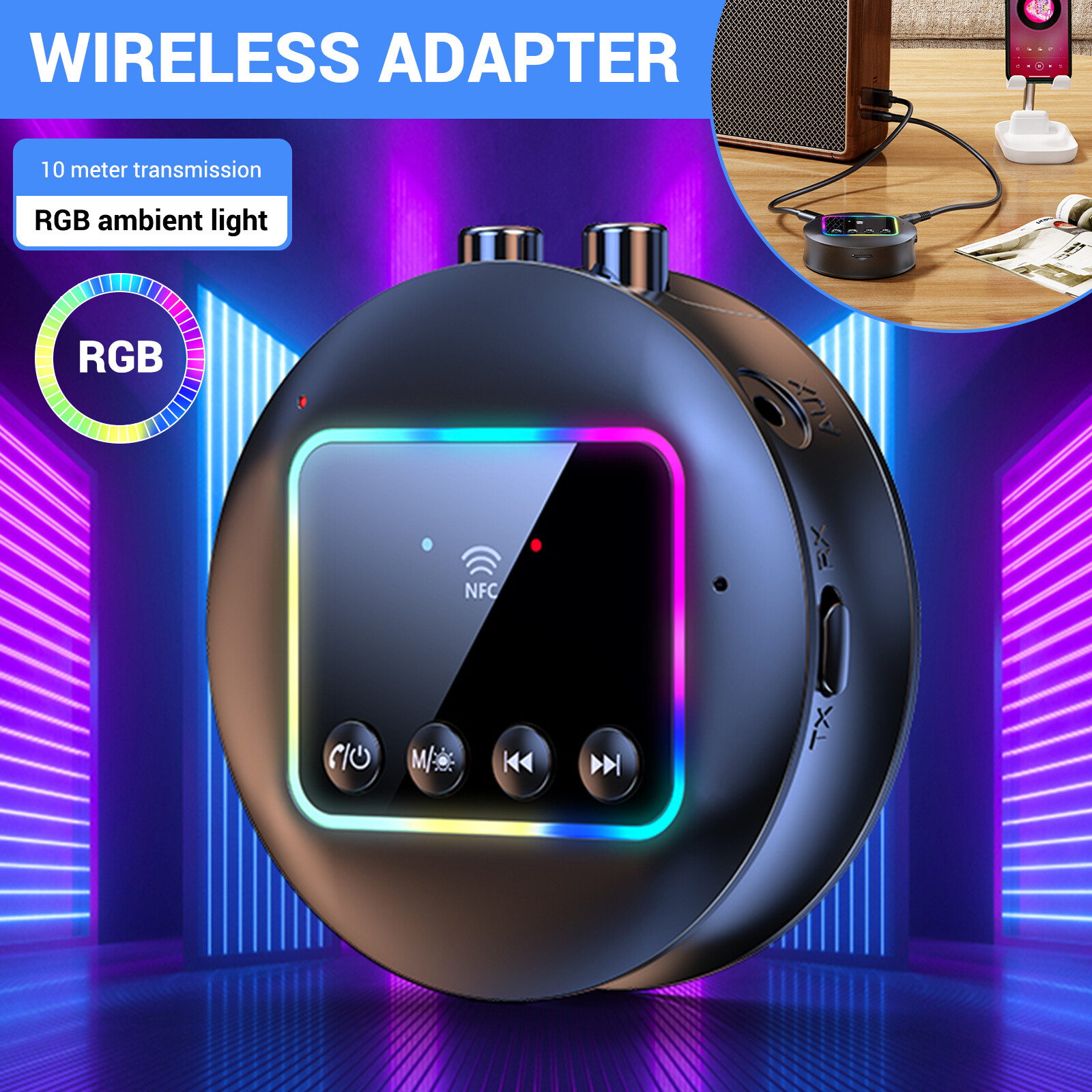 Wireless Bluetooth 5.4 Audio Receiver Transmitter Adapter AUX RCA TF Card NFC