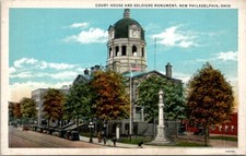 Court House and Soldiers Monument, New Philadelphia, Ohio Vintage Postcard Wpc4