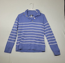 IZOD Striped Marled 1/4-Button Sweater Boys Size M Blue Mock Neck