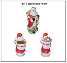 coppia 2 babbo natale statua stile vintage 40 cm portabiscotti addobbo natalizio