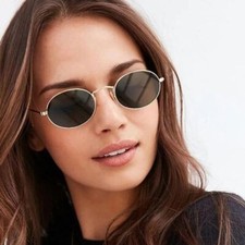 Oval Style Sunglasses - Metal Small Frame Mirror Classic Round Retro Sun Glasses