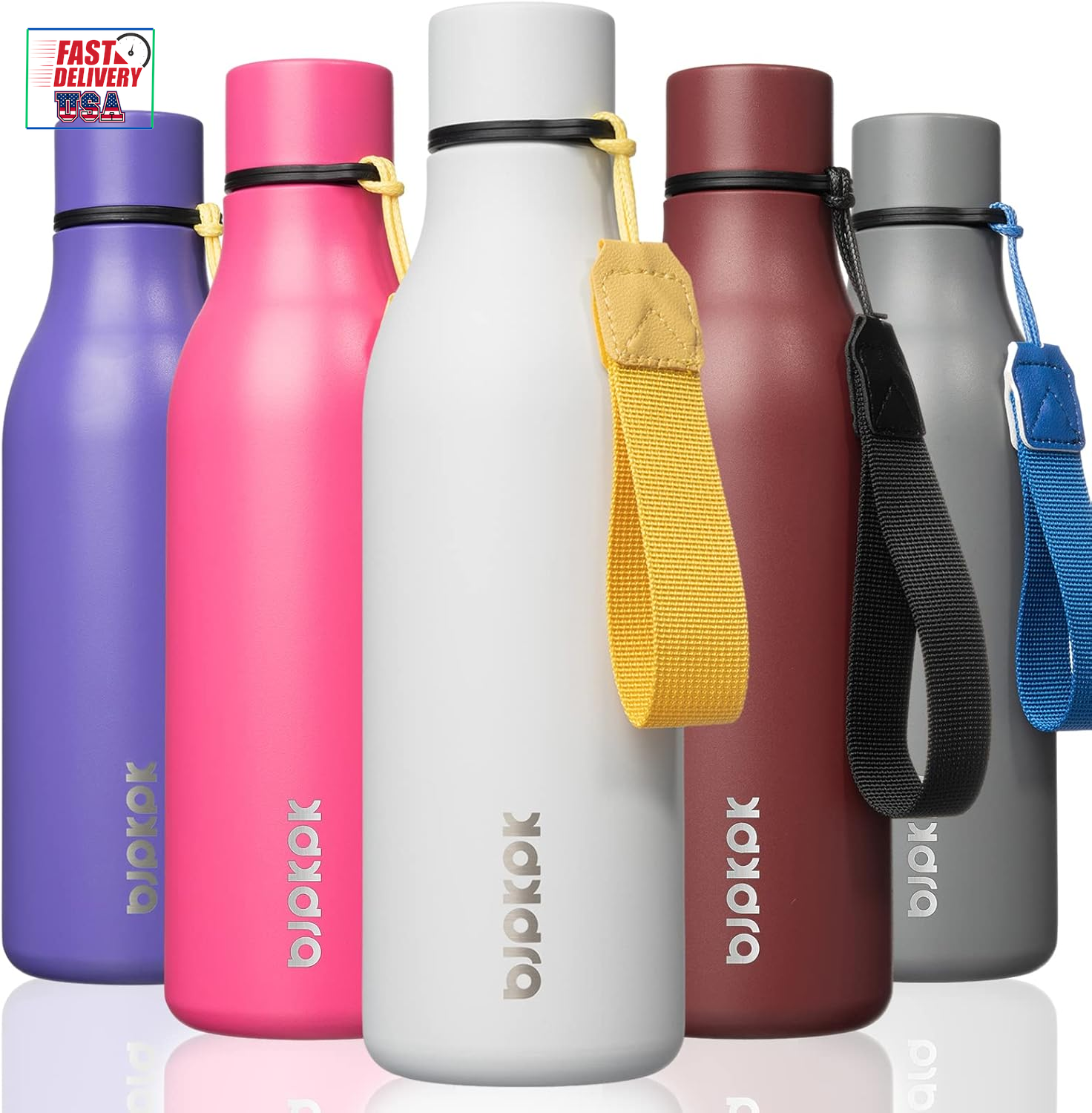 18 Oz Insulated Stainless Steel Water Bottle with Strap, BPA-Free