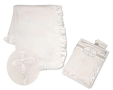 Baby White Fleece Christening Blanket with Cross
