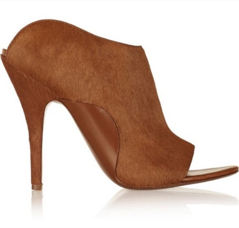 $795 Alexander Wang Calf Hair Peep Open Toe Leather High Heel Mules Shoes 40 9.5