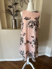 Pink Shift Dress Size 8 White And Black Floral Print  Fully Lined JH Brand EUC