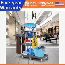 Commercial Housekeeping Utility Cart Janitorial Cleaning Carts On Wheels 3 Shelf