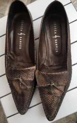 chaussures ESCARPINS plat cuir écaille Python P 38 REBECA SANVER - Photo 1/4