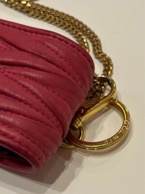 MIU MIU Matelasse Airpods Case with Chain Necklace Pink Leather