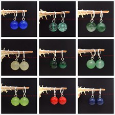 Pretty 8/10/12/14mm Natural Multicolor Gemstone Beads Silver Leverback Earrings