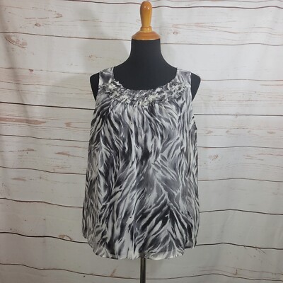 Talbots Zebra Print Black Gray White 100% Silk Sleeveless Shell Size 14WP NWT