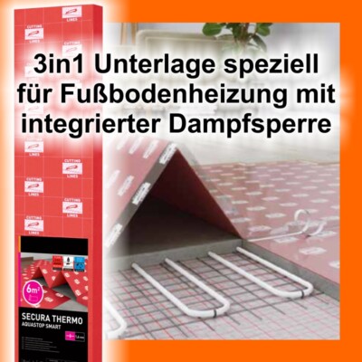 3in1 SECURA THERMO AQUASTOP SMART Trittschalldämmung speziell Fußbodenheizung