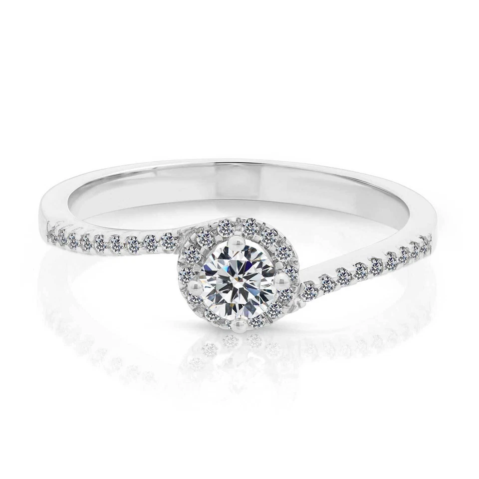 14K Real Solid Gold Solitaire Round Halo Dainty Classic Engagement Wedding Ring - Image 2 of 4