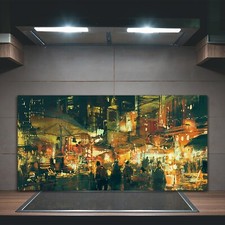 Kitchen Splashback Toughened Glass 100x50  of people walking in the market