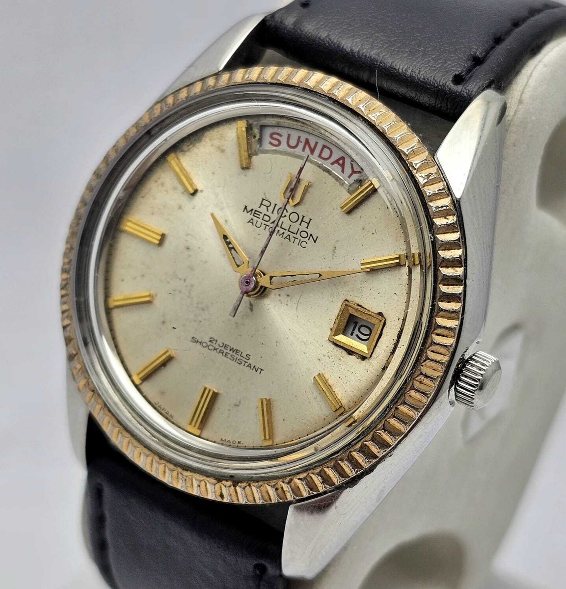 RICOH 5周年記念 純金プレート 2g Ricoh Medallion President Automatic Day/Date Vintage Men's Watch