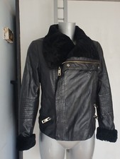 Badgley Mischka Designer Uk 10 Eu 38 Womens Black 100% Leather Biker Jacket Coat