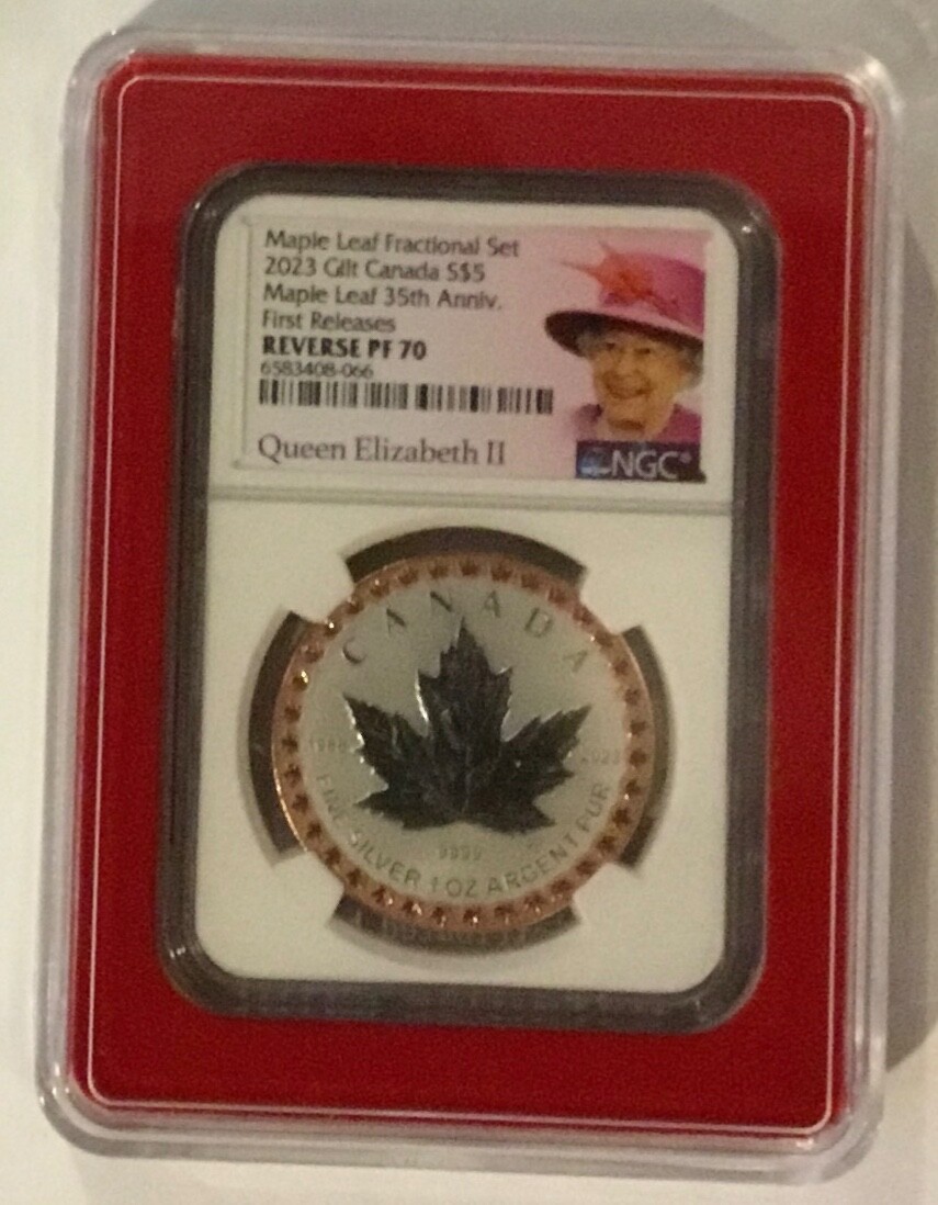 2023 QUEEN ELIZABETH $5 1 OZ CANADA SILVER NGC PF70 35TH MAPLE