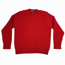 VTG Polo Ralph Lauren Red Wool Cashmere Cable Knit Sweater Size XL