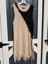 Be.You.Tiful Bohemian Knit Design Mini Tank Dress Beige Black S Small