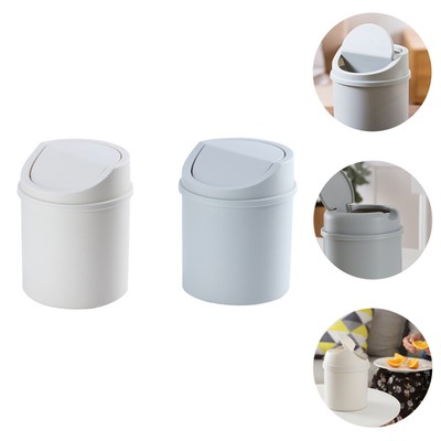 2pcs Tabletop Wastebaskets Plastic Garbage Barrels Plastic Trash Cans Bin Lid
