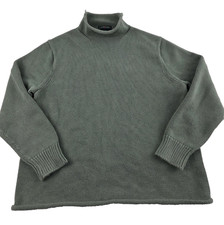 Jcrew Always Roll Neck Fisherman Knit Sweater Womens XL Pine Green Heavyweight