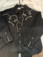 Panhandle Slim Western Shirt L Black Pearl Snap Embroidered Cowboy Rockabilly