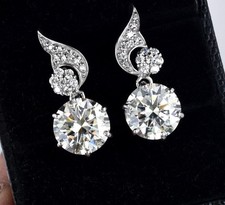 RARE 12.00 Ct Certified Treated White Diamond Solitaire Earrings-Great Luster !