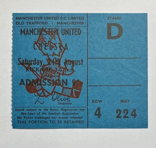 Manchester United v Chelsea 1968/69 Div 1 Match Ticket 58 years old
