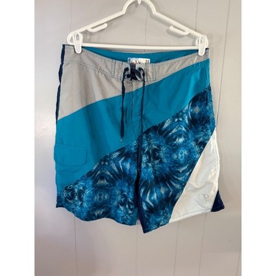 OP Board Shorts Mens 36 Blue Colorblock Tie Dye Cargo Pocket Swim Trunks