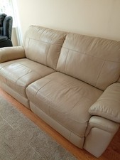 3 Seater Leather Cream Sofa & Chair