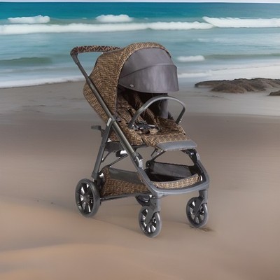 Fendi Baby Stroller Fabric FF Logo Brown SPF 50 Reversible great condition 