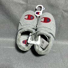Champion University 25 Slippers Unisex M4/W6 Gray Faux Fur Lined Logo C Mules