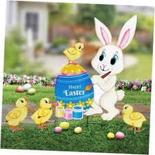Easter Decorations Outdoor,4 Pack Metal Egg Bunny Yard Signs for Bunny-04