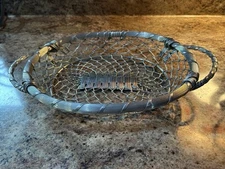 Vintage Oval Metal Woven Basket W/ Handles Silver Aluminum Metal Made India MCM