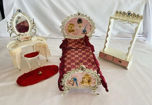 Vintage 1960s SKIPPER Bedroom Set Complete~Bed,Wardrobe,Vanity,Seat,Rug~SusyGoos