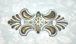 White gold distressed stamped brass metal Back Plate drawer pull antique