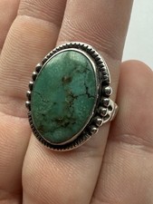 VTG Southwestern Native American Sterling Green Turquoise Ring Sz 8.25 - 7.7g